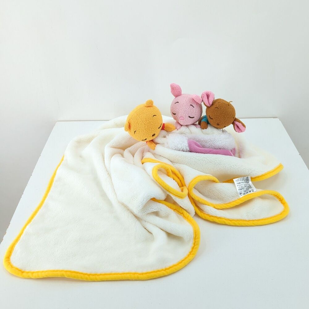 Disney Winnie Pooh Plush Security Blanket Fleece Pillow White Travel Piglet Roo - Picture 6 of 8